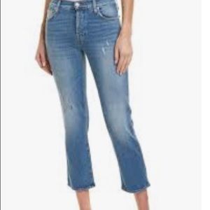 7 for all mankind cropped button fly jeans. Light blue